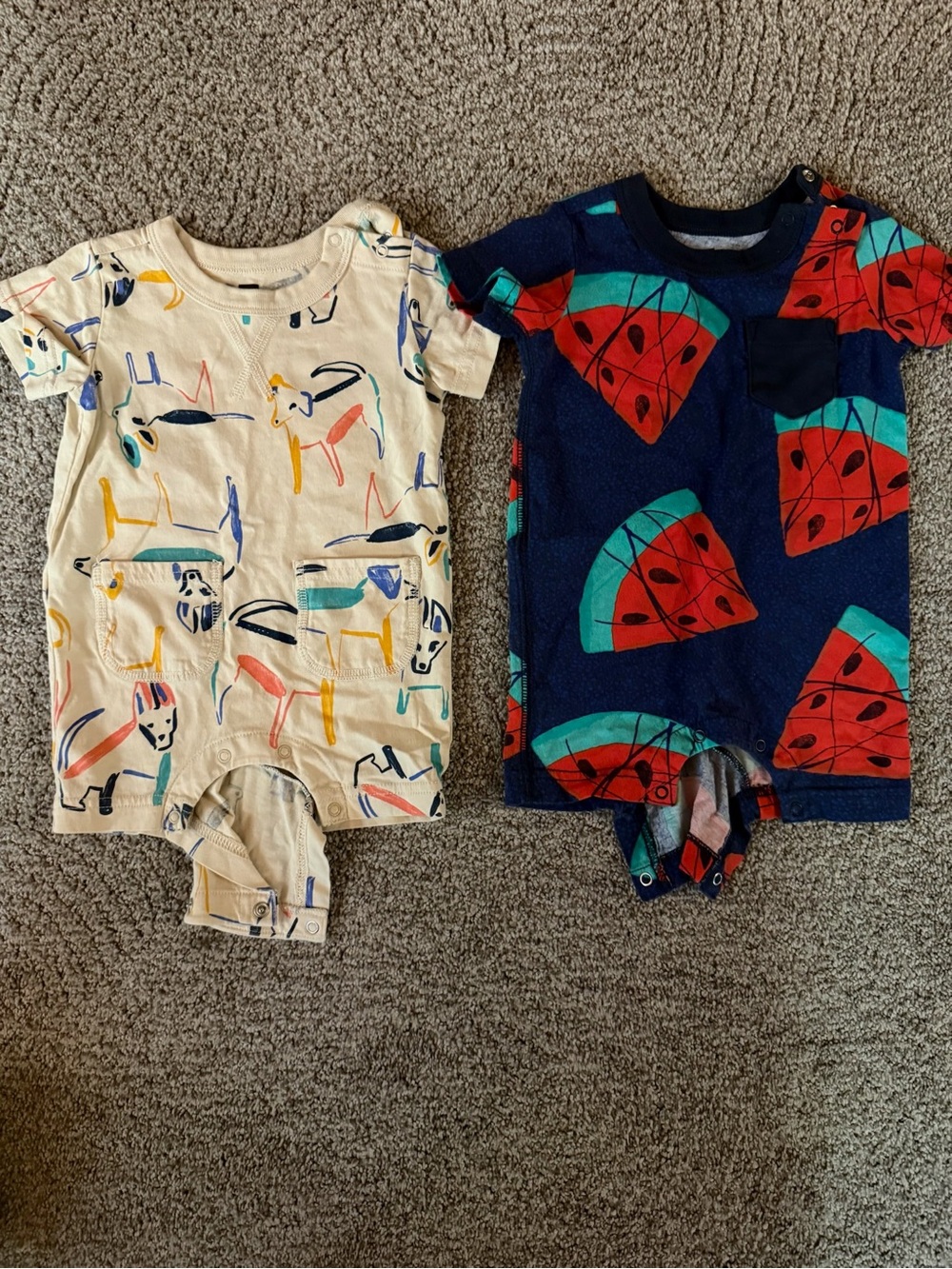 Kids Short Sleeve One-Piece Romper in Cream and Navy - Playful Prints